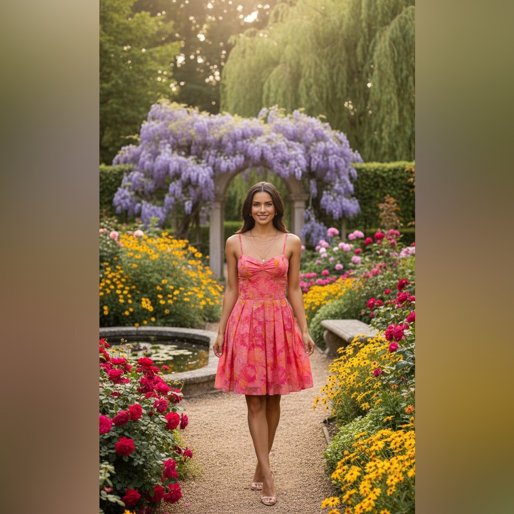 Trina Turk Pink Floral Spaghetti Strap Dress